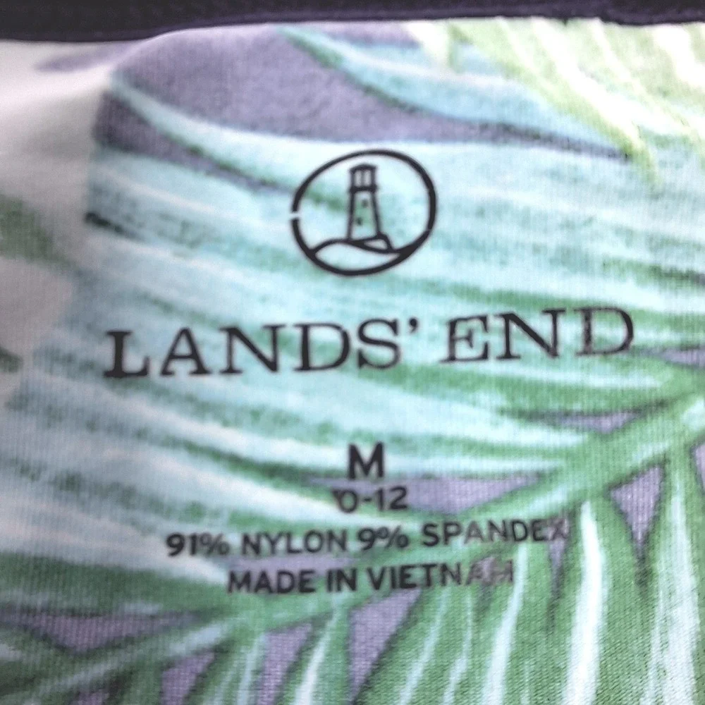 Lands End Rash Guard Womens Medium Green Tropical Floral Palm Leaf Swim Top